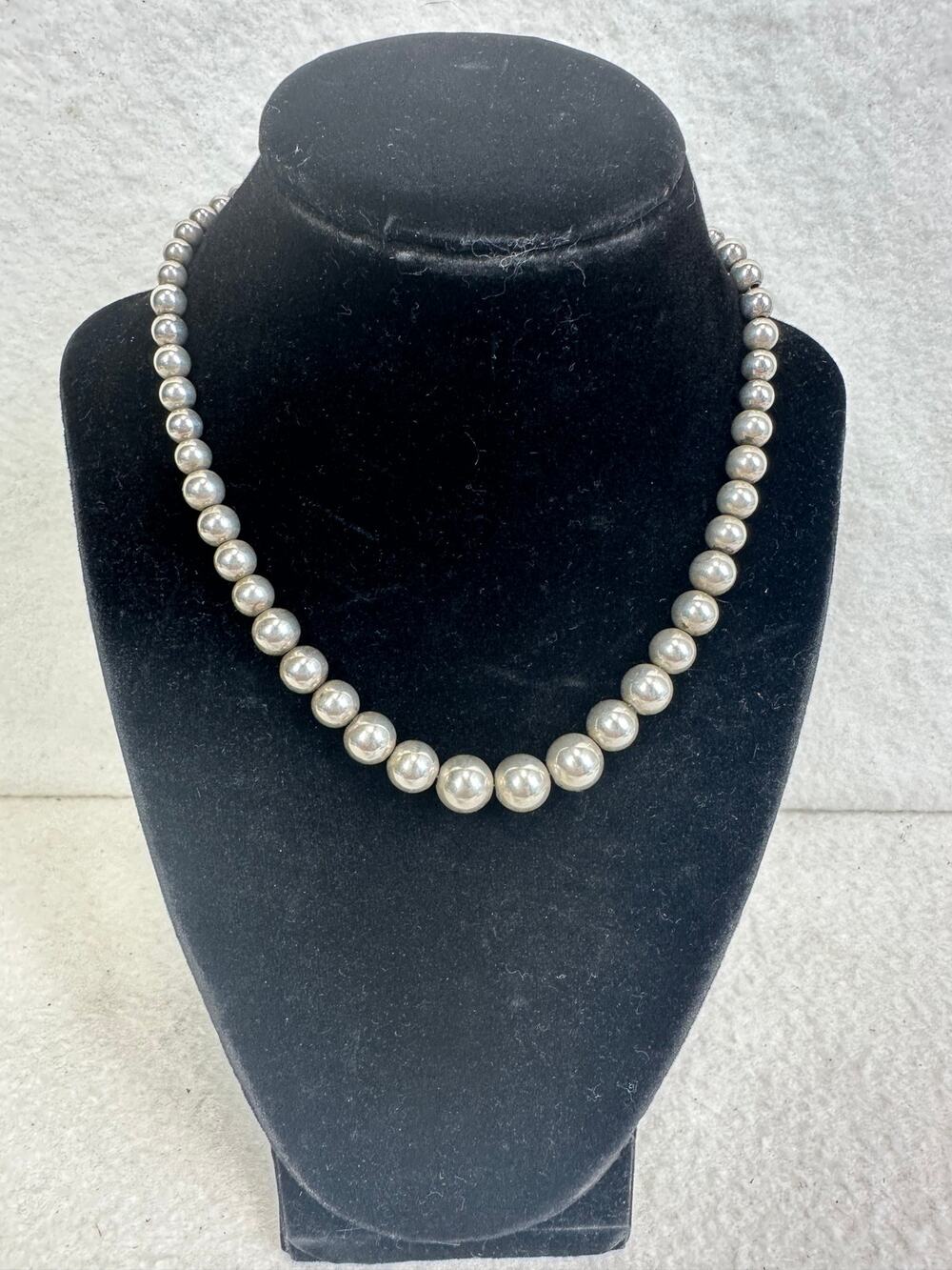 Tiffany & Co. Vintage Beaded Graduated Sterling Silver Ball Necklace Marked 925